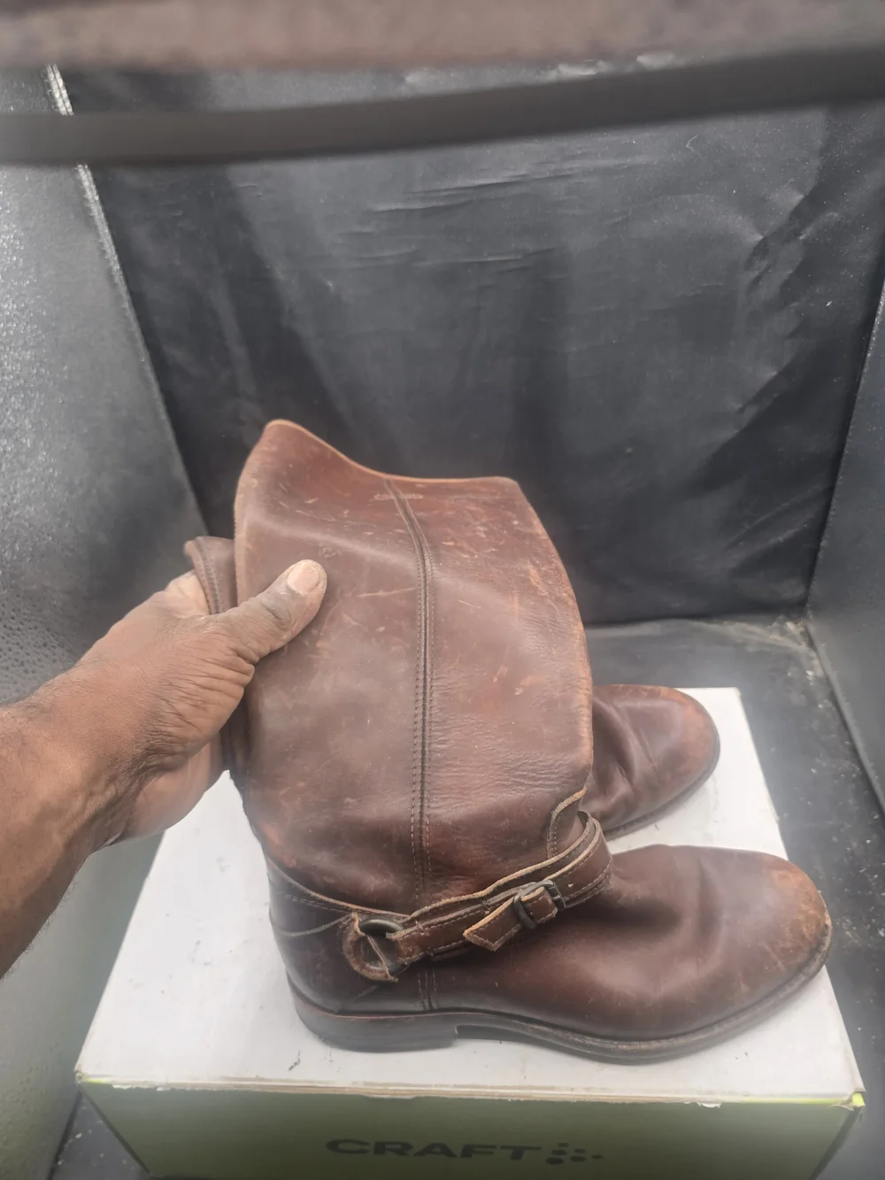 Frye Women Distressed Brown Leather Mid-Calf Harness Boots